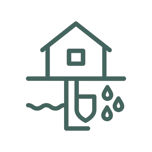 Basement waterproofing icon with water droplet and foundation wall
