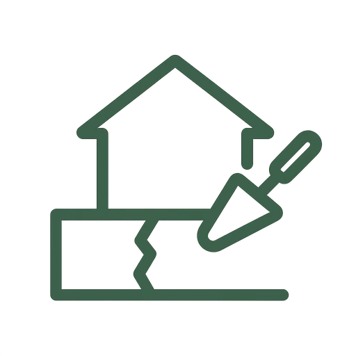 Foundation crack repair icon showing a cracked concrete wall