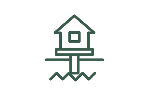 Foundation piering icon showing steel pier under a house footing